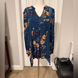 Altar'd State Floral Navy Tunic Blouse